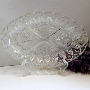Vintage Divided Glass Relish Dish Oval Serving Platter Plate